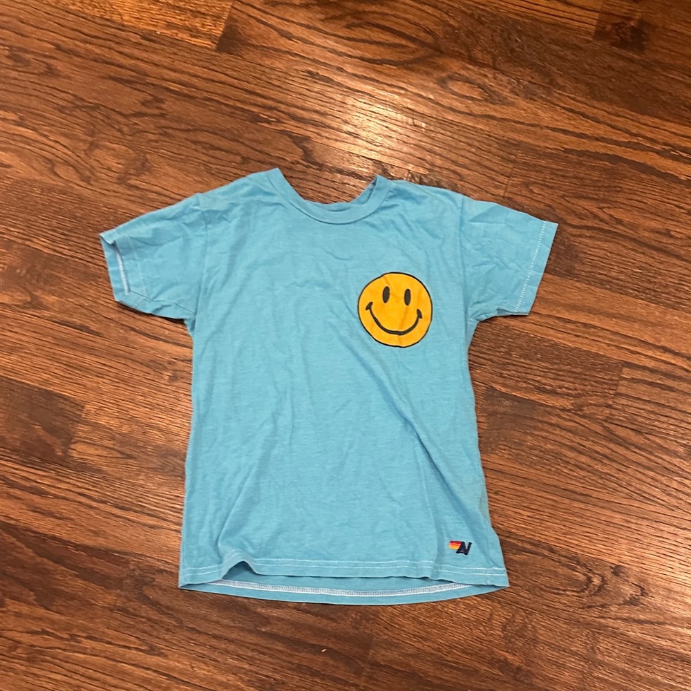aviator nation, kids Light Blue Tee with Yellow Smiley